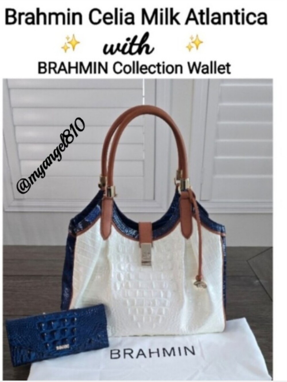 Brahmin Milk, Atlantica Blue & Tan Croc-Embossed Leather Satchel with Wallet